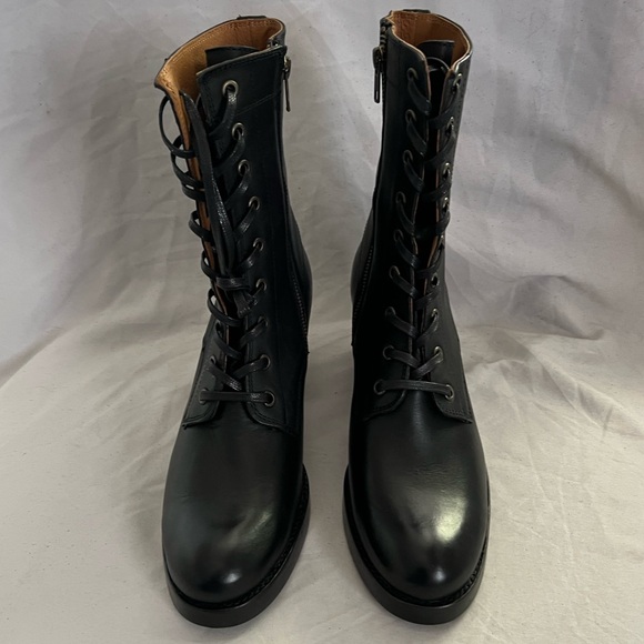 Frye Black Leather JEAN LACE UP BLOCK Heeled Ankle Booties US 9B. $348 - Picture 16 of 16